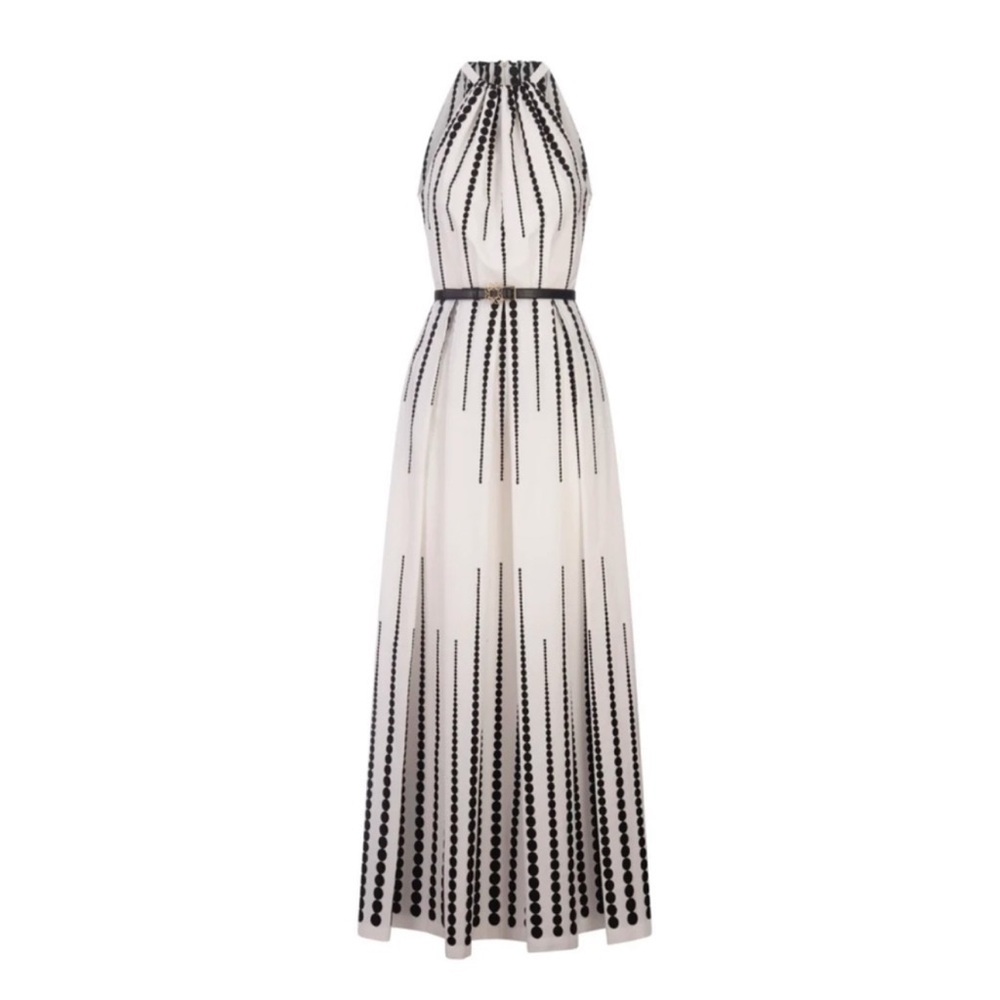 Elie Saab Moon Embroidered Poplin Dress in White & Black